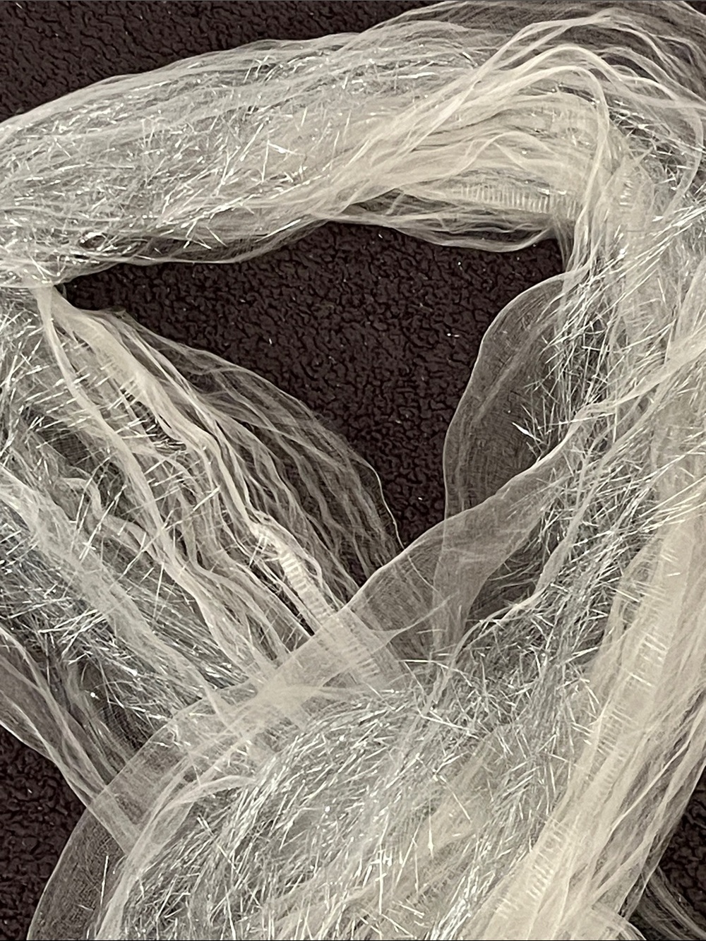Cupcake International Lightweight Silver White Sheer Tinsel Fringe Scarf